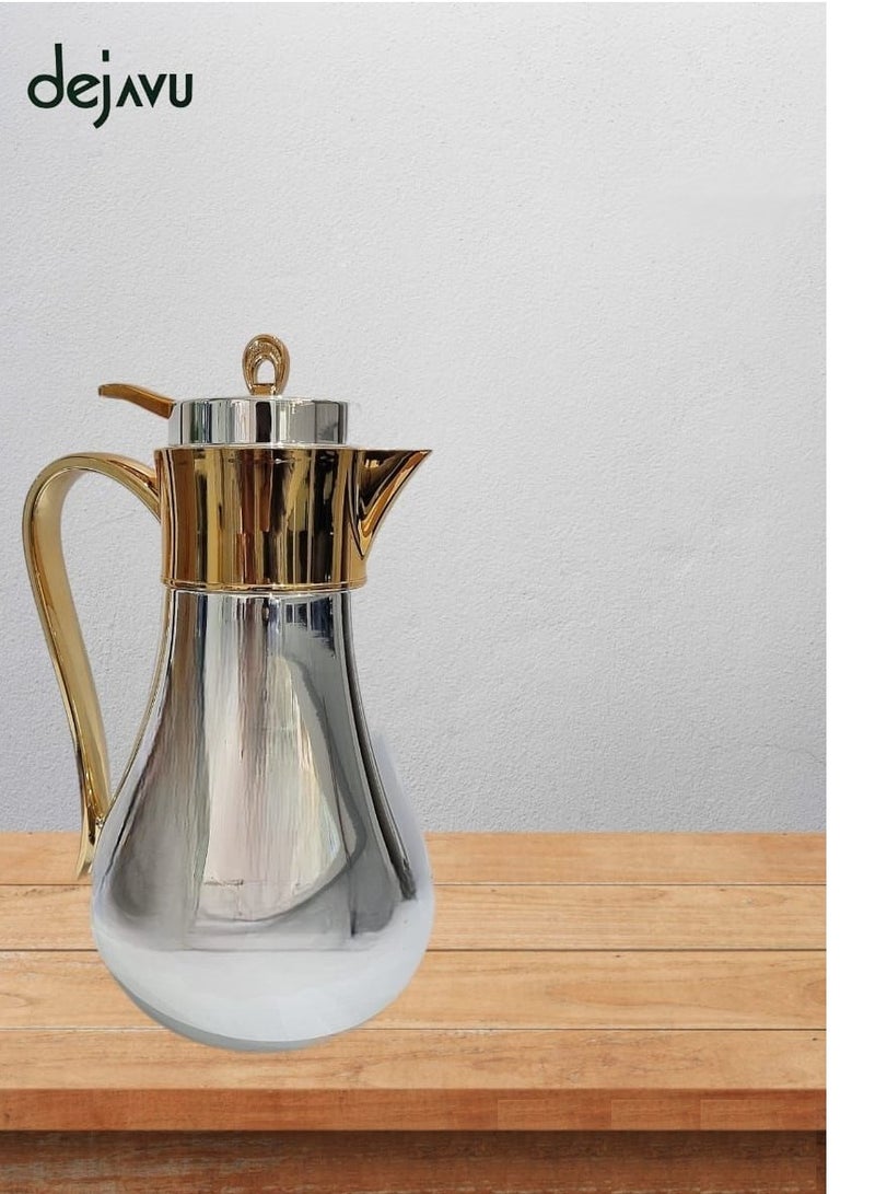 Dejavu Thermos Dallah  for Tea and Coffee Stainless steel Silver/Gold