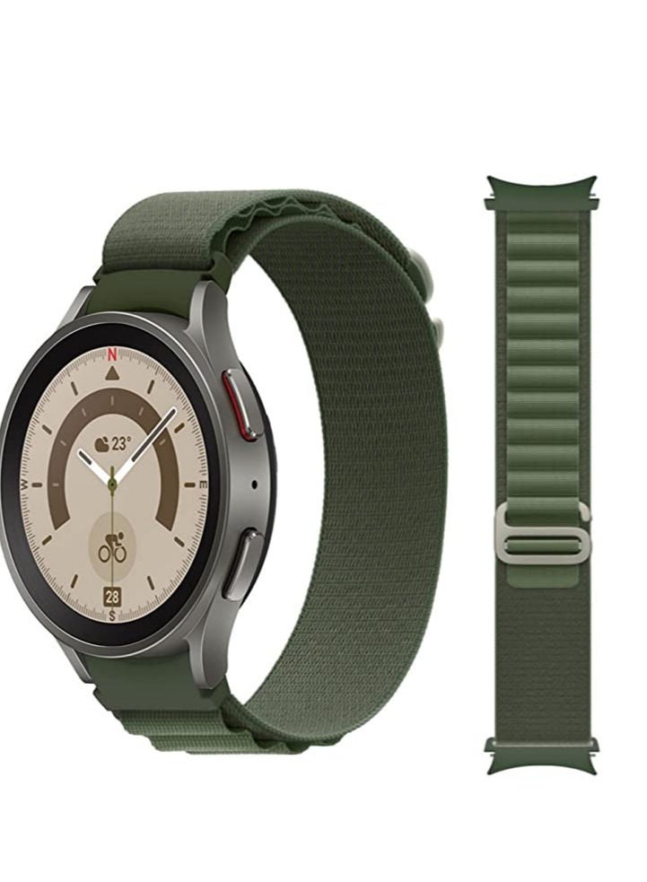 Watch 20mm Nylon Watch Band Compatible With Samsung Watch 5 Pro 45mm / Galaxy Watch 5 40mm 44mm / Galaxy Watch 4 40mm 44mm / Watch 4 Classic 42mm 46mm, Round Alpine Woven Sport Band For Men Women green - Image 3