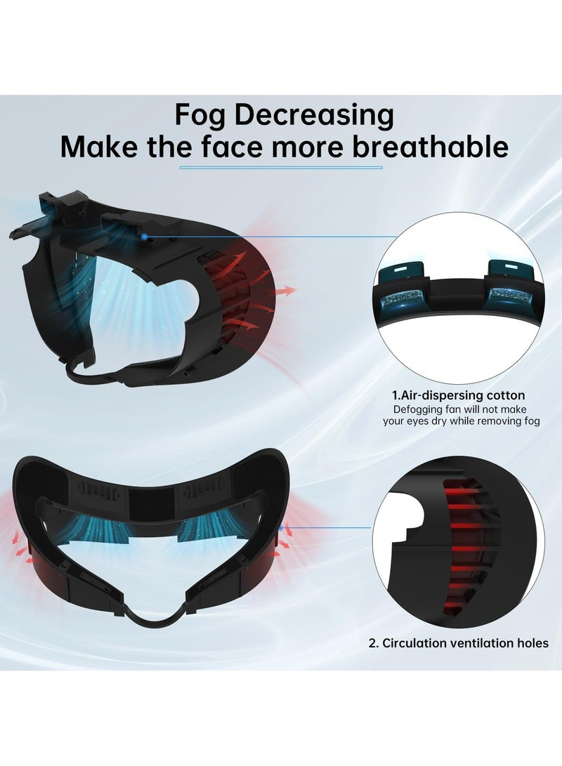 قناع مروحة تبريد لإكسسوارات ميتا/أوكولوس كويست 3، يقوم بتدوير التهوية للقضاء على تعفير الزجاج (قطن حريري ثلجي قابل للتنفس) 3 في 1 مع وسادة وجه 3 في 1 مع وسادة معززة لمرتدي النظارات - Image 4