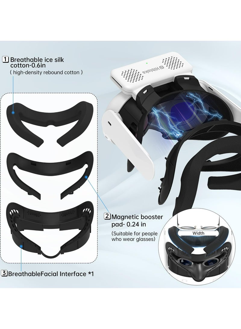 قناع مروحة تبريد لإكسسوارات ميتا/أوكولوس كويست 3، يقوم بتدوير التهوية للقضاء على تعفير الزجاج (قطن حريري ثلجي قابل للتنفس) 3 في 1 مع وسادة وجه 3 في 1 مع وسادة معززة لمرتدي النظارات - Image 5