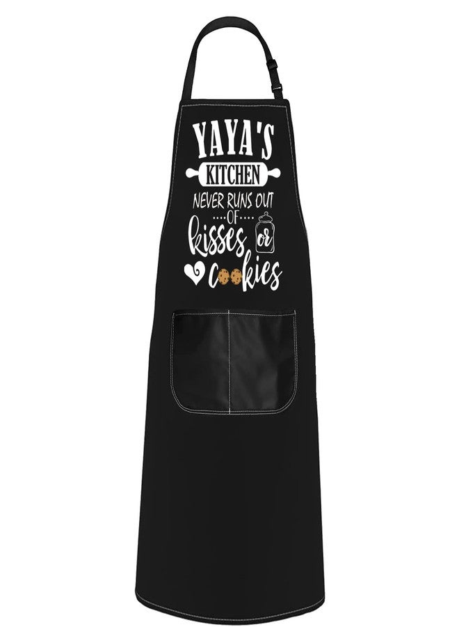 POFULL Yaya Gift Yaya Birthday Apron Yaya's Kitchen Never Runs Out Of Kisses and Cookies (Yaya's Kitchen Apron) - Image 1
