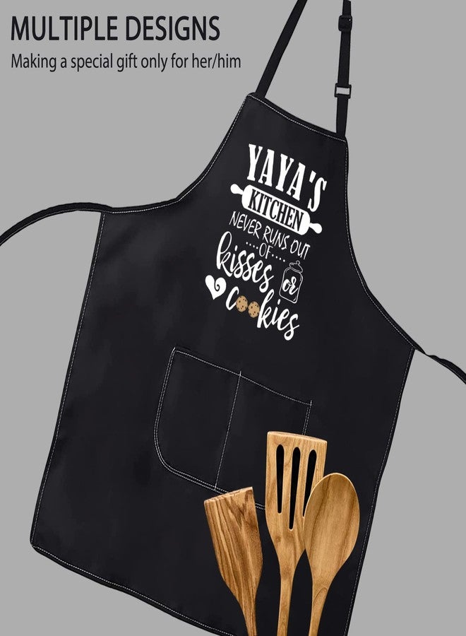 POFULL Yaya Gift Yaya Birthday Apron Yaya's Kitchen Never Runs Out Of Kisses and Cookies (Yaya's Kitchen Apron) - Image 4