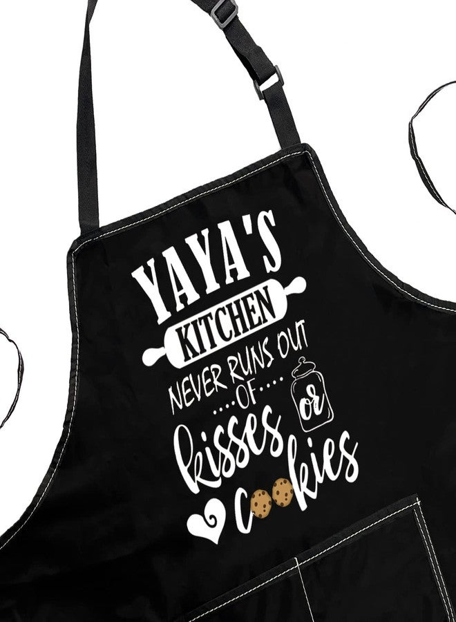 POFULL Yaya Gift Yaya Birthday Apron Yaya's Kitchen Never Runs Out Of Kisses and Cookies (Yaya's Kitchen Apron) - Image 2