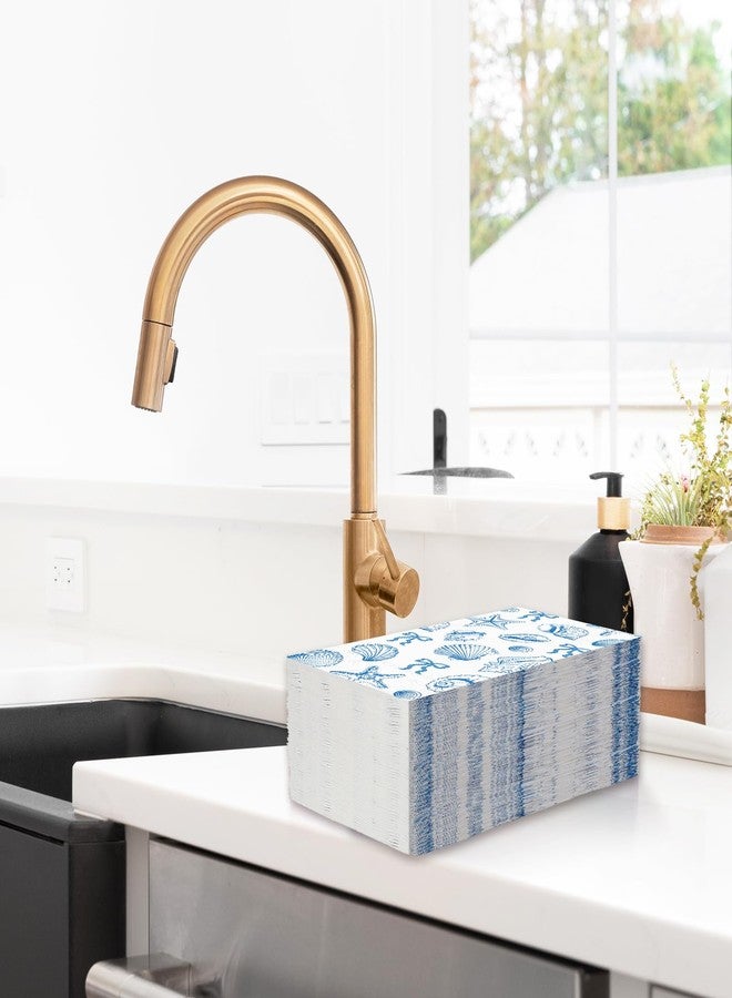 JarThenaAMCS جارثينا AMCS 50 قطعة من مناديل الضيوف البحرية زرقاء مع قوس نجمة البحر وقوقعة قابلة للتخلص من الورق مناديل العشاء الشاطئية مناشف يد للحمام لحفلات الزفاف الصيفية لوازم الطاولة - Image 4