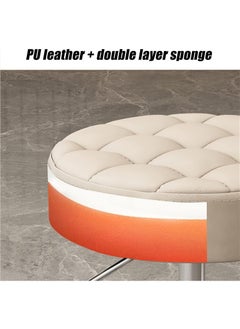 MileMelo Swivel Rolling Stool with Footrest Height Adjustable PU Leather White  - Image 3