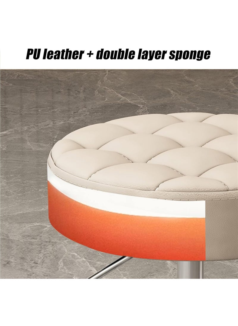 MileMelo - Swivel Rolling Stool with Footrest Height Adjustable PU Leather White - Image 1