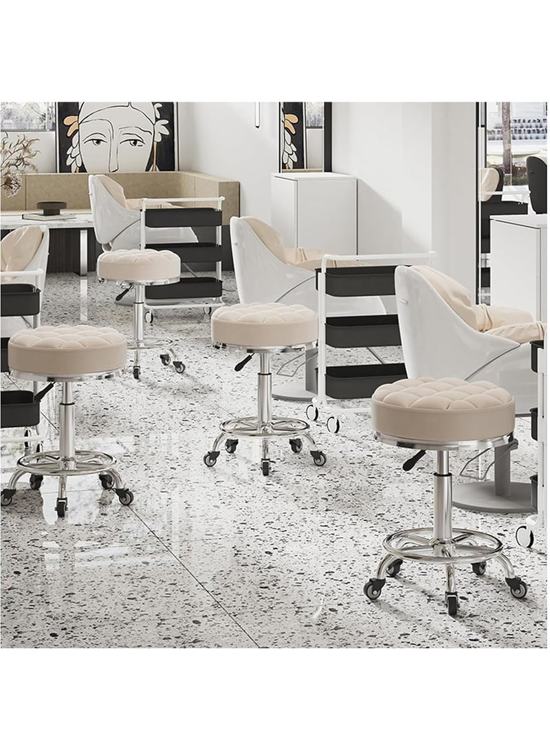 MileMelo - Swivel Rolling Stool with Footrest Height Adjustable PU Leather White - Image 1