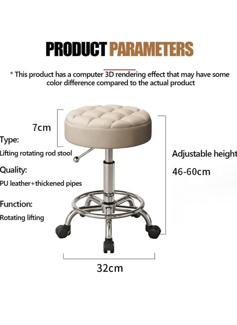 MileMelo - Swivel Rolling Stool with Footrest Height Adjustable PU Leather White - Image 1
