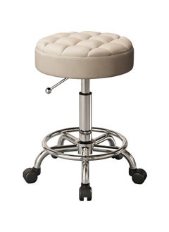 MileMelo Swivel Rolling Stool with Footrest Height Adjustable PU Leather White  - Image 1