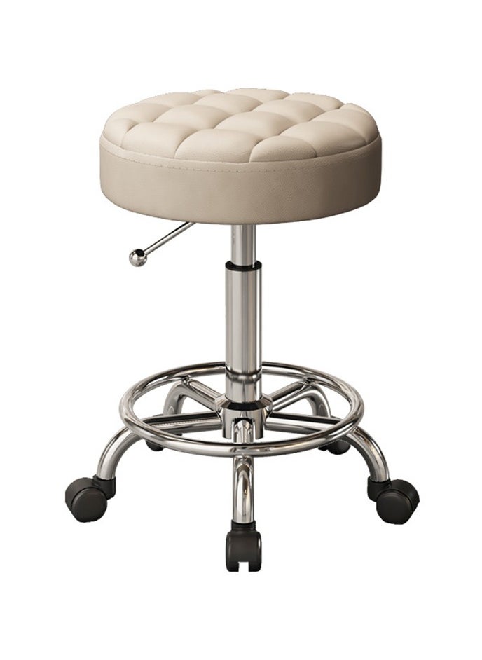 MileMelo - Swivel Rolling Stool with Footrest Height Adjustable PU Leather White - Image 1
