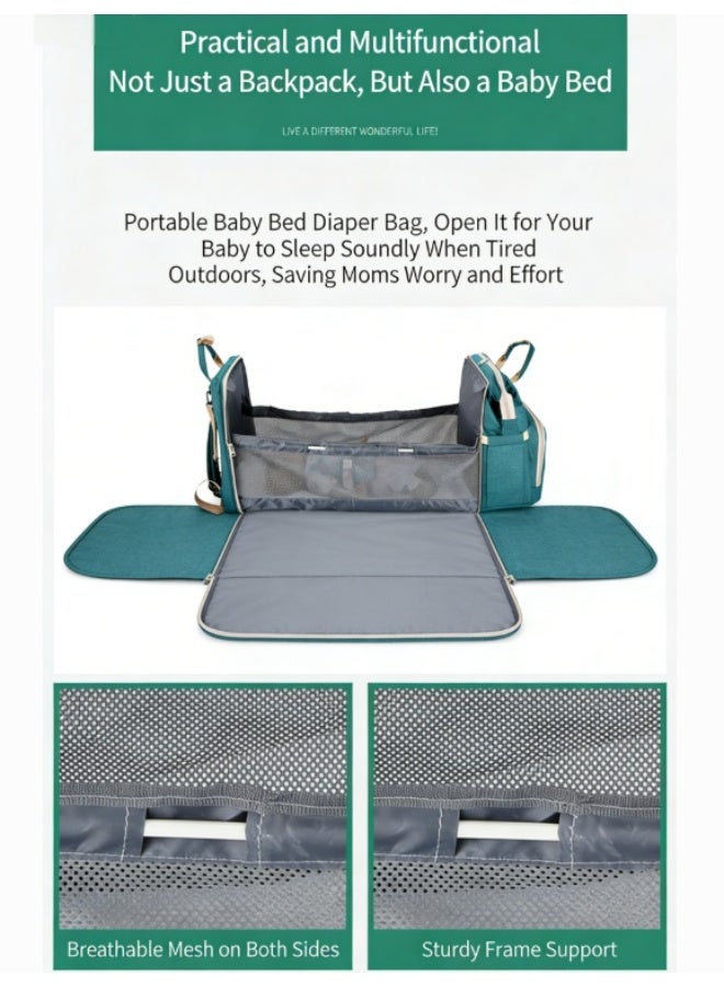 MIXDE Mommy bag, large capacity, mother, baby, baby. Mommy goes out, multifunctional folding bed bag, backpack, backpack, shoulders - Image 3