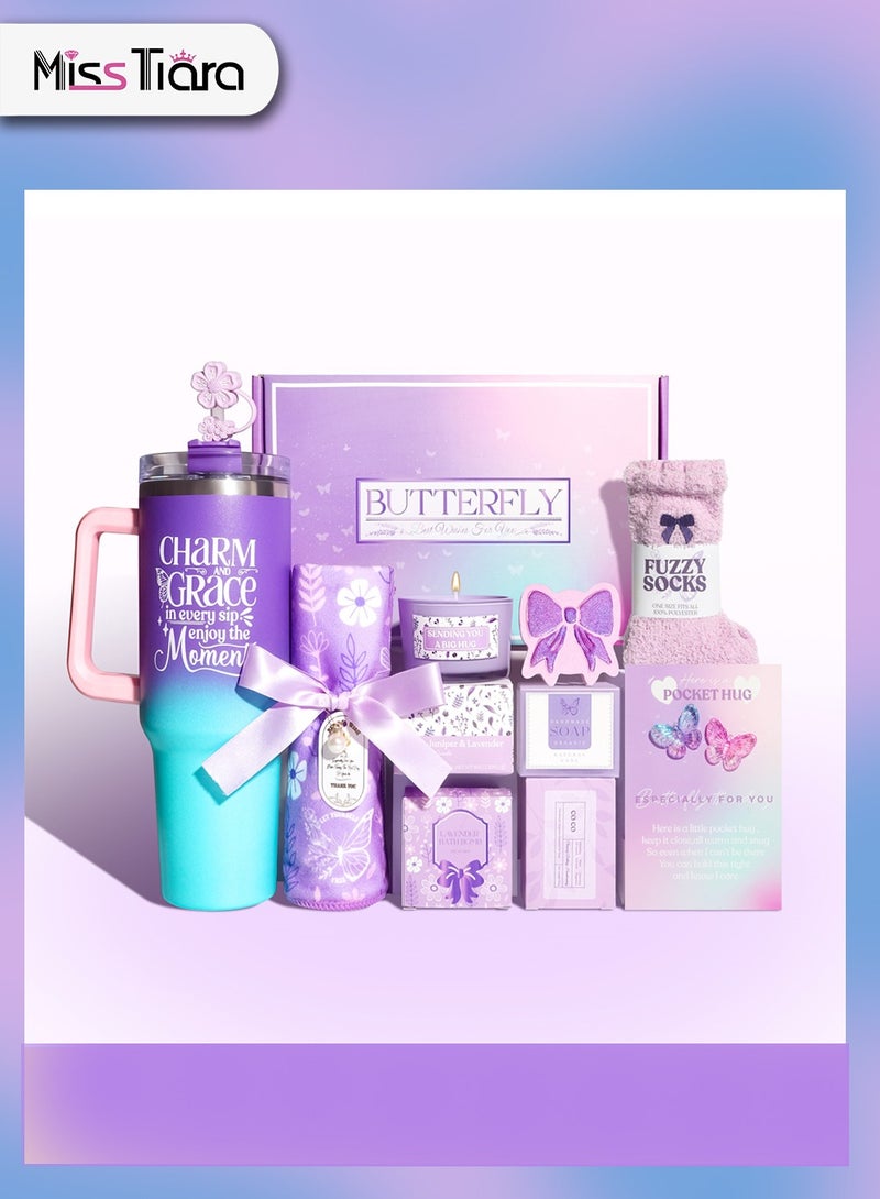 MissTiara Birthday Gifts for Women - Relaxing Spa Gift Set - Self Care Get Well Soon Gift Basket - Happy Birthday Gift Set with Premium Dry Hair Towel and 40 Ounces Glass for Mom,Wife, Her Best Friend,Sister,Girlfriend - Image 1