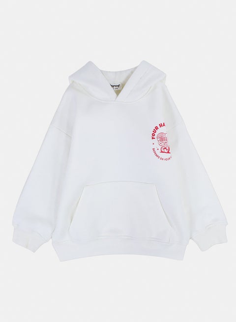 هودي قطني للأولاد بالأوف وايت بطبعة "Your Happiness"