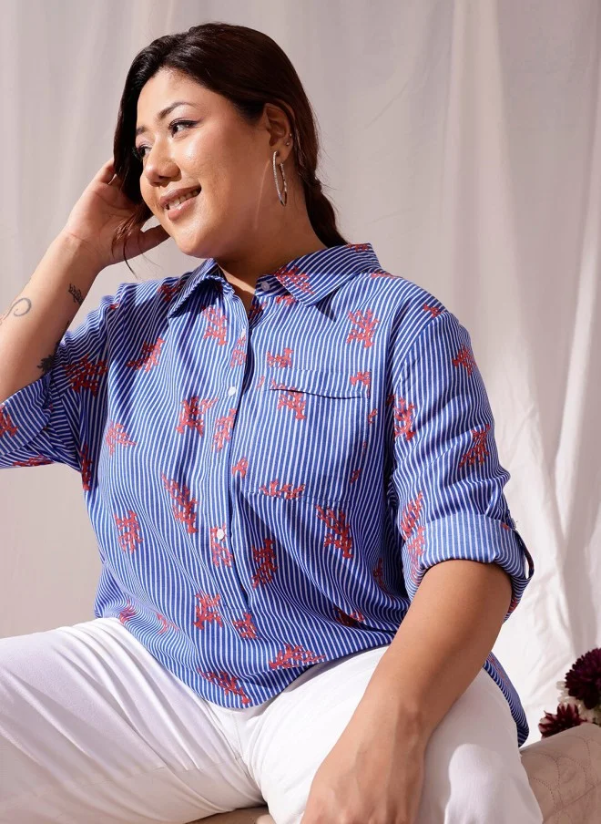 CURVY STREET Comfort Striped Cotton Casual Shirt for Women
