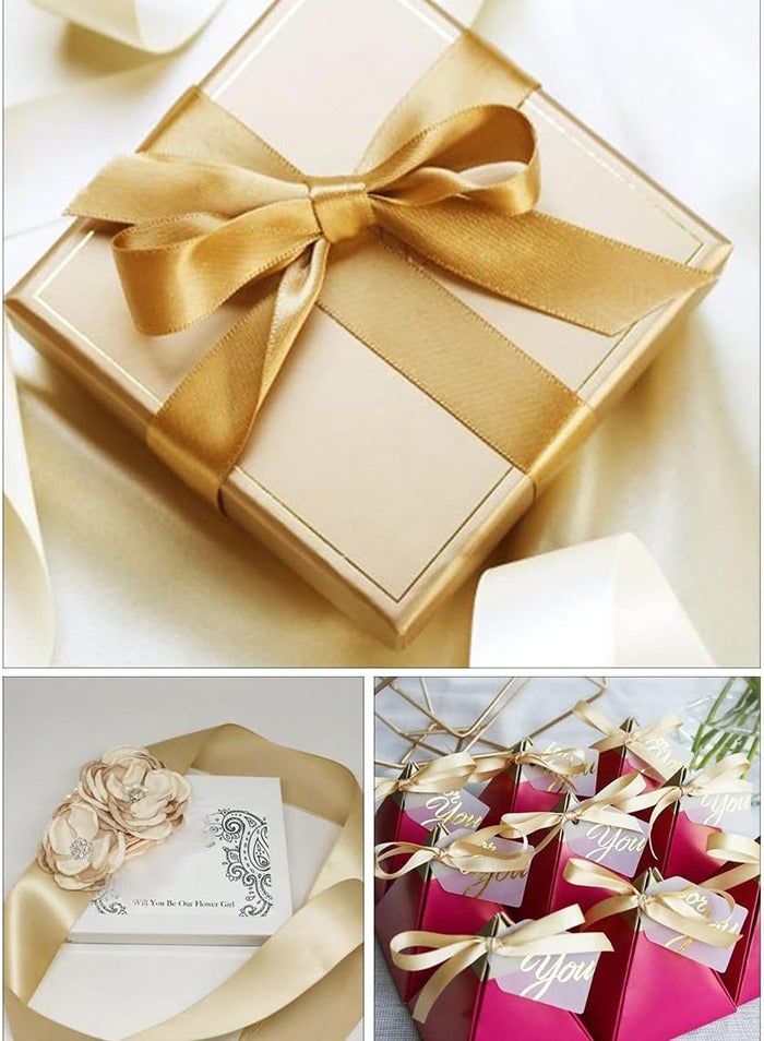 صادقين شريط ساتان ذهبي، 1 بوصة × 25 ياردة، مزدوج الجوانب - مثالي لتزيين الكيك، والحرف اليدوية، والأقواس، وتغليف الهدايا، وحفلات الزفاف، واحتفالات الحفلات (عبوة من 5 قطع) - Image 3