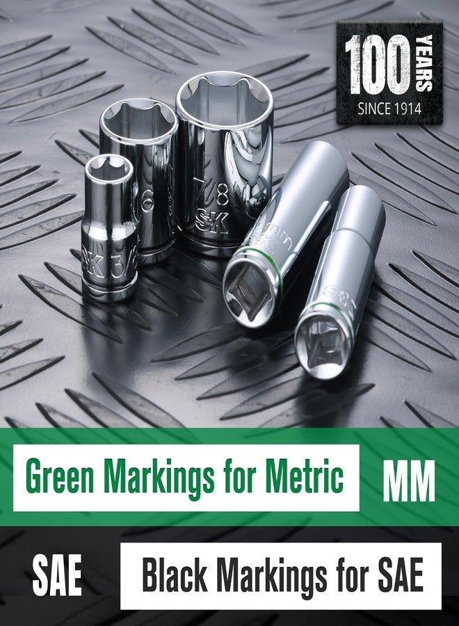 اس كي كي مجموعة مقابس SK مقاس 3/8 بوصة، مقابس SAE، 13 قطعة، 1/4 بوصة إلى 1 بوصة، لمسة نهائية SuperKrome، هيكل CR-V فاخر، مع منظم مقابس من الألومنيوم - Image 5