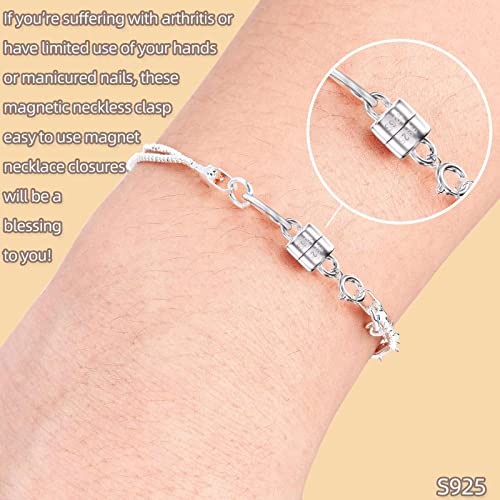 Qulltk 925 Sterling Silver Magnetic Necklace Clasps and Closures,Mini Bracelets Clasp Converter Gold and Silver Chain Extender for Jewelry Making Supplies - Image 3