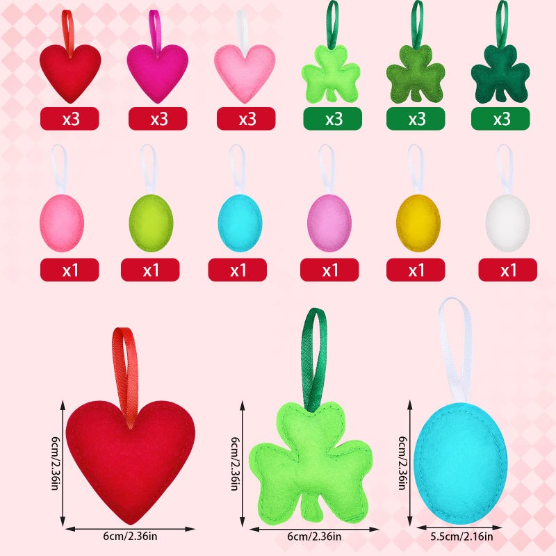 Kingdder 24 Pcs St Patrick's Day Felt Shamrocks Ornaments for Tree Valentine Valentine's Day Heart Hanging Decorations Easter Hanging Egg Ornaments for Holiday Wedding Party Home(Lovely Style) - Image 4