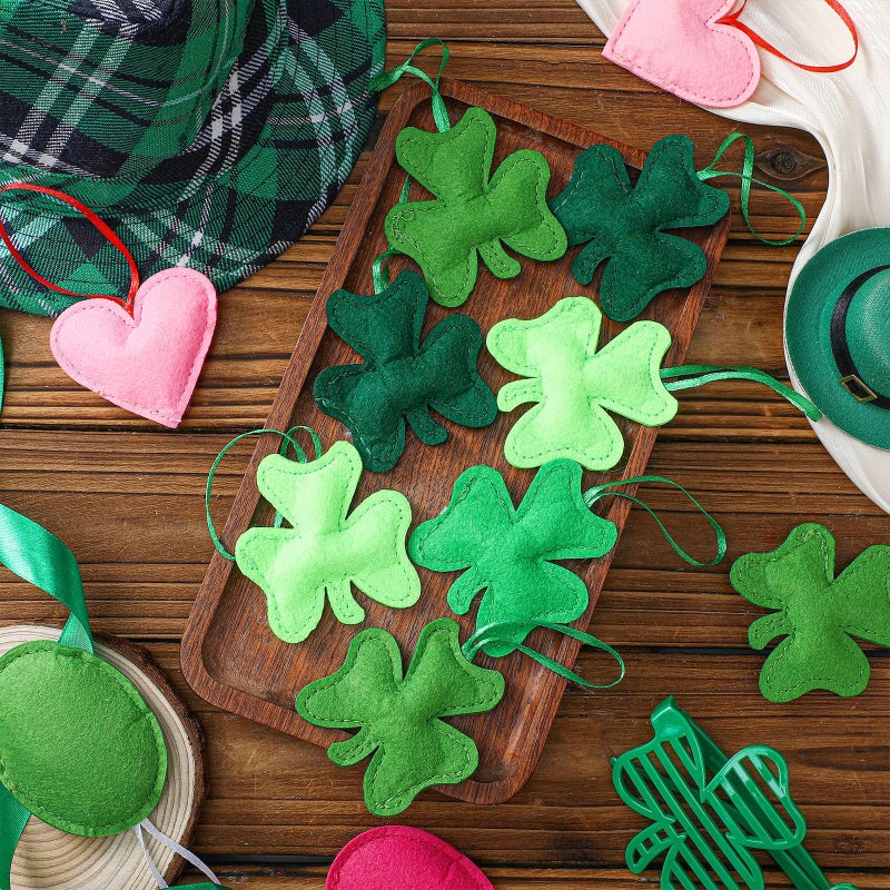 Kingdder 24 Pcs St Patrick's Day Felt Shamrocks Ornaments for Tree Valentine Valentine's Day Heart Hanging Decorations Easter Hanging Egg Ornaments for Holiday Wedding Party Home(Lovely Style) - Image 1
