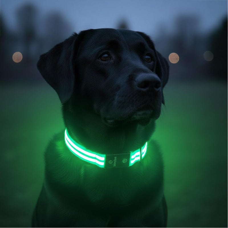 Tractive LED Light Up Dog Collar USB Rechargeable Waterproof Green - Image 3
