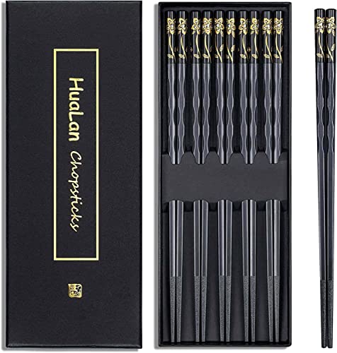 Fiberglass Chopsticks Series  Japanese NonSlip Chopstick Reusable Chop Sticks Dishwasher Safe 5 Pairs Gift Set 99 Inches Black