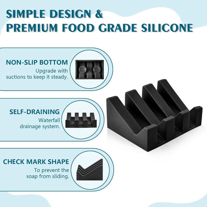 Coipdfty Self Draining Soap Dish,Silicone Suction Cup Soap Holder, Bathroom Soap Dish for Bar Soap,Can Extend Soap Life,Bathroom, Bath Tub, Kitchen Sink (1, Black) - Image 3