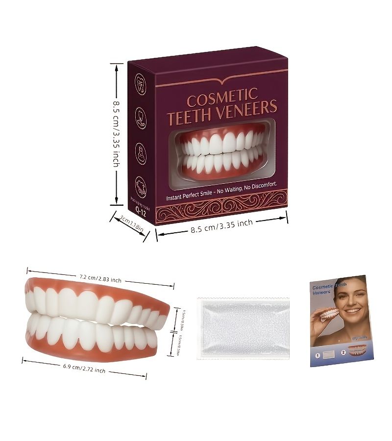 Set Of 3 Full Coverage Temporary Cosmetic Teeth Covering Patches For Adults Includes 1 Upper Teeth Piece 1 Lower Teeth Piece And 1 Accessory Comfortable To Wear Easy To Install And Remove Helps Boost Confidence - Image 4