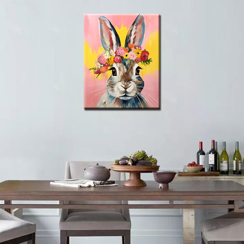 Tucocoo Rabbit Flower Crown Oil Painting Paint by Number Kits 16 x 20 inch Canvas Pop Art Color DIY Painting for Kid Students Adult Beginner with Brushes Acrylic PigmentRabbit Flowers Headwithout Frame - Image 3