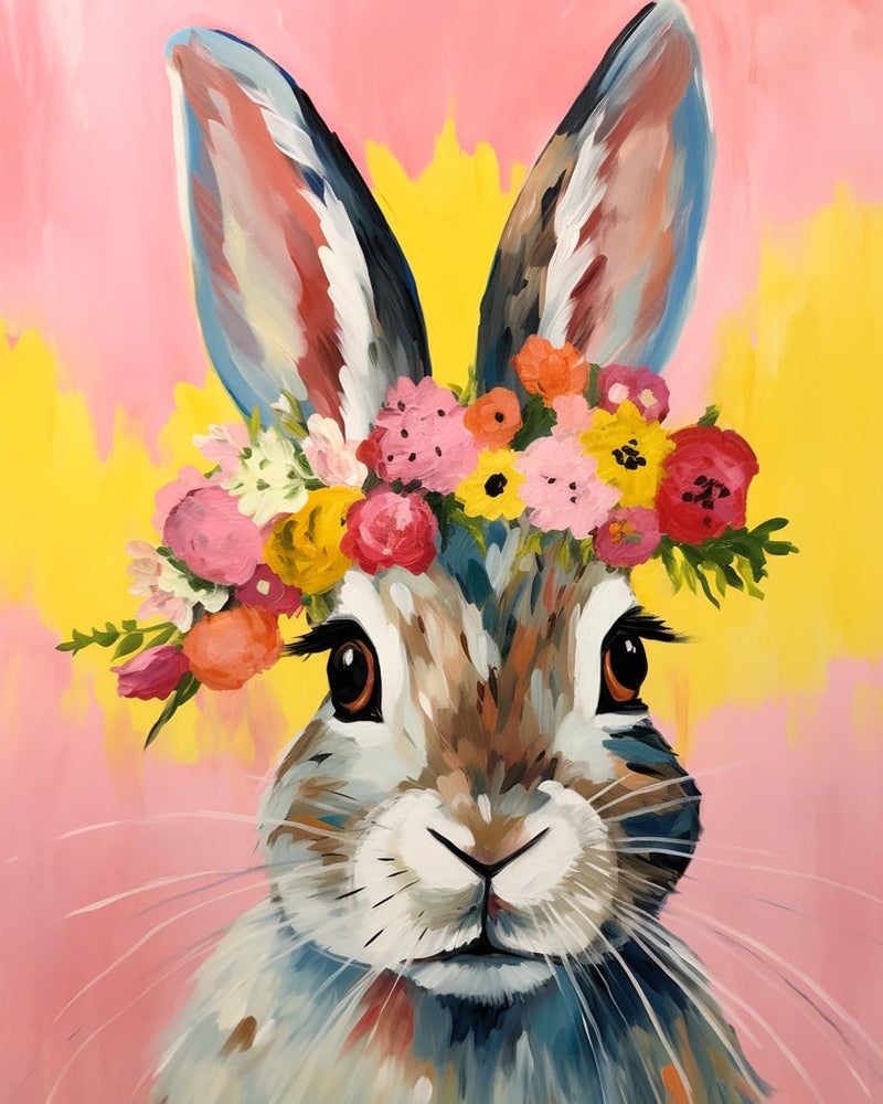 Tucocoo Rabbit Flower Crown Oil Painting Paint by Number Kits 16 x 20 inch Canvas Pop Art Color DIY Painting for Kid Students Adult Beginner with Brushes Acrylic PigmentRabbit Flowers Headwithout Frame - Image 4