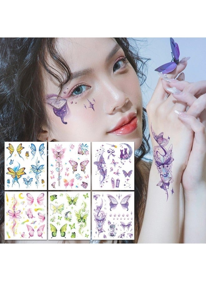 Butterfly Glitter Temporary Tattoos – 6 Sheets of Sparkling Multi-Color Face & Body Stickers with Magical Shine | Skin-Safe, Water-Resistant, Long-Lasting Glitter Tattoos for Kids & Adults | Easy Peel & Stick Makeup Decals for Birthday Parties, Dress-Up Games, Festivals, Cosplay, Gifting & Creative Fun - Image 1