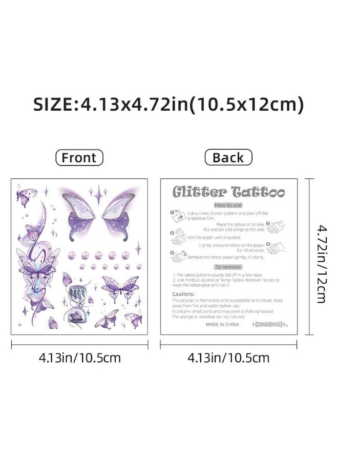 Butterfly Glitter Temporary Tattoos – 6 Sheets of Sparkling Multi-Color Face & Body Stickers with Magical Shine | Skin-Safe, Water-Resistant, Long-Lasting Glitter Tattoos for Kids & Adults | Easy Peel & Stick Makeup Decals for Birthday Parties, Dress-Up Games, Festivals, Cosplay, Gifting & Creative Fun - Image 3