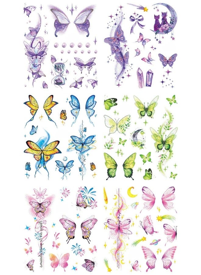 Butterfly Glitter Temporary Tattoos – 6 Sheets of Sparkling Multi-Color Face & Body Stickers with Magical Shine | Skin-Safe, Water-Resistant, Long-Lasting Glitter Tattoos for Kids & Adults | Easy Peel & Stick Makeup Decals for Birthday Parties, Dress-Up Games, Festivals, Cosplay, Gifting & Creative Fun - Image 4