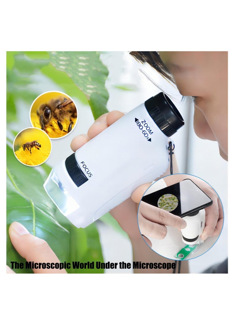 Generic - Mini Microscope for Kids, Portable Handheld Microscope for Kids, Supports Multiple Switching Magnifications, with 12pcs Microscope Slides, for Learning, Education and Exploring - Image 1