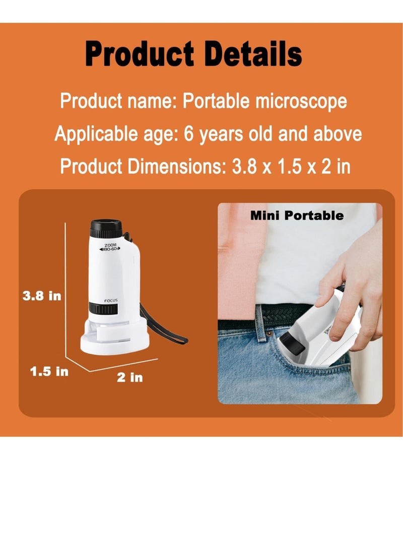 Generic - Mini Microscope for Kids, Portable Handheld Microscope for Kids, Supports Multiple Switching Magnifications, with 12pcs Microscope Slides, for Learning, Education and Exploring - Image 1