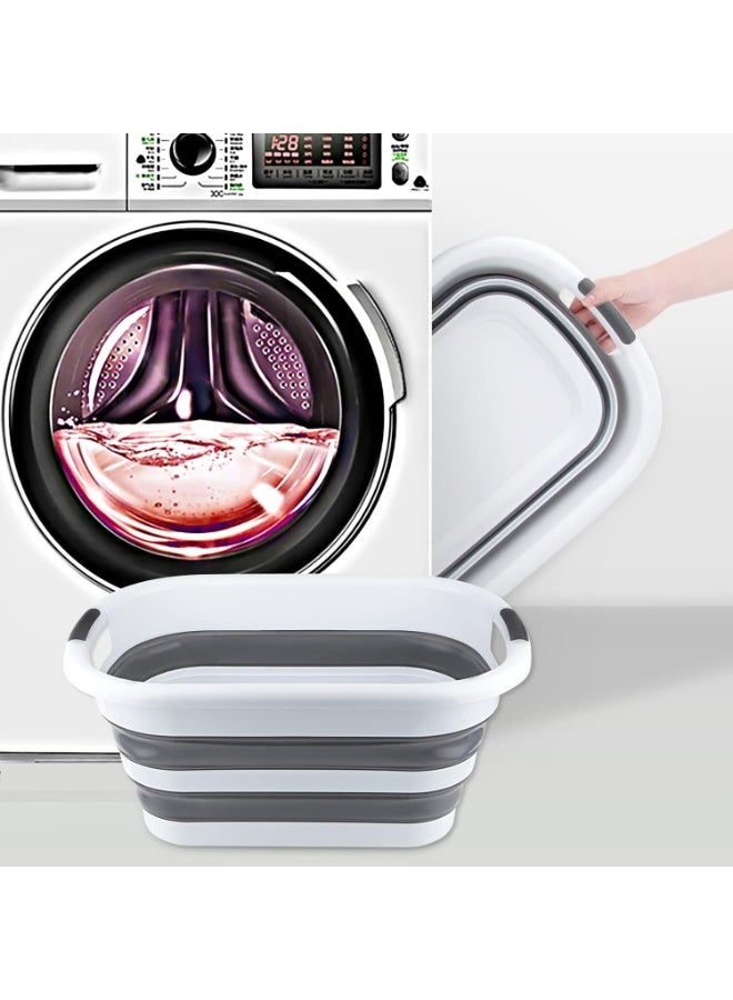 Generic Collapsible Laundry Basket with Handles – Large-Capacity Folding Clothes Hamper/Tub for Laundry, Toys & Storage – Space-Saving Durable Plastic, Soft-Grip Handles – White/Grey – 1pcs - Image 2