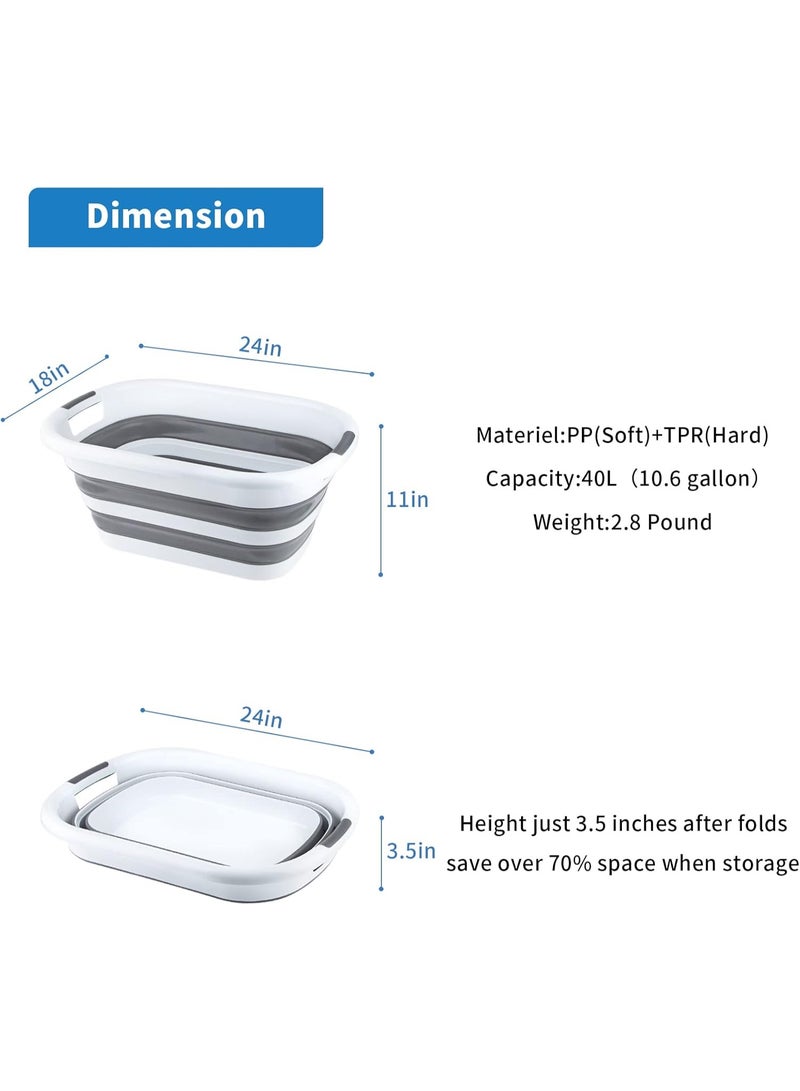 Generic Collapsible Laundry Basket with Handles – Large-Capacity Folding Clothes Hamper/Tub for Laundry, Toys & Storage – Space-Saving Durable Plastic, Soft-Grip Handles – White/Grey – 1pcs - Image 4