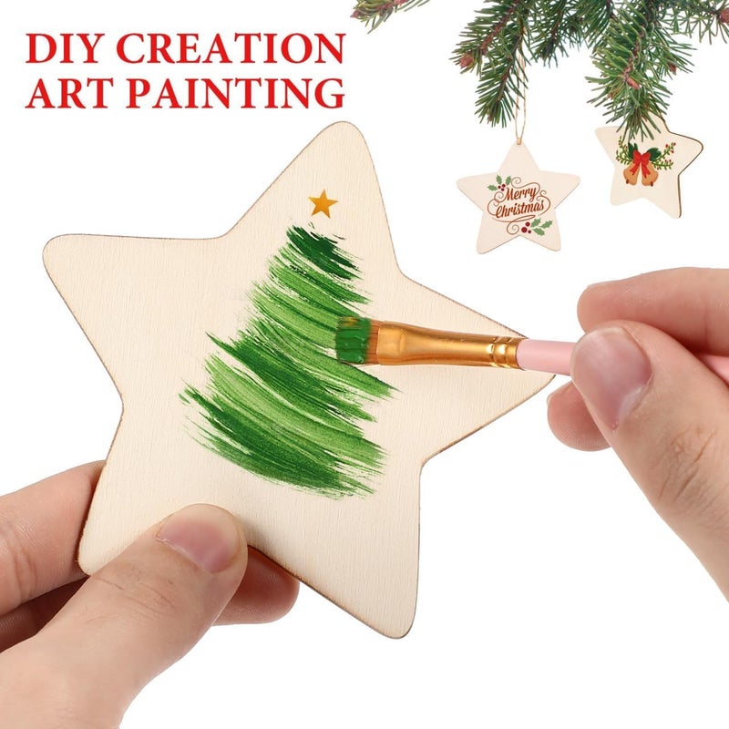 ARS 50Pcs Unfinished Wooden Star Cutouts for DIY Crafts, Natural Wood Star Shapes for Painting, Decorating, Home Decor, Party Supplies - Image 5