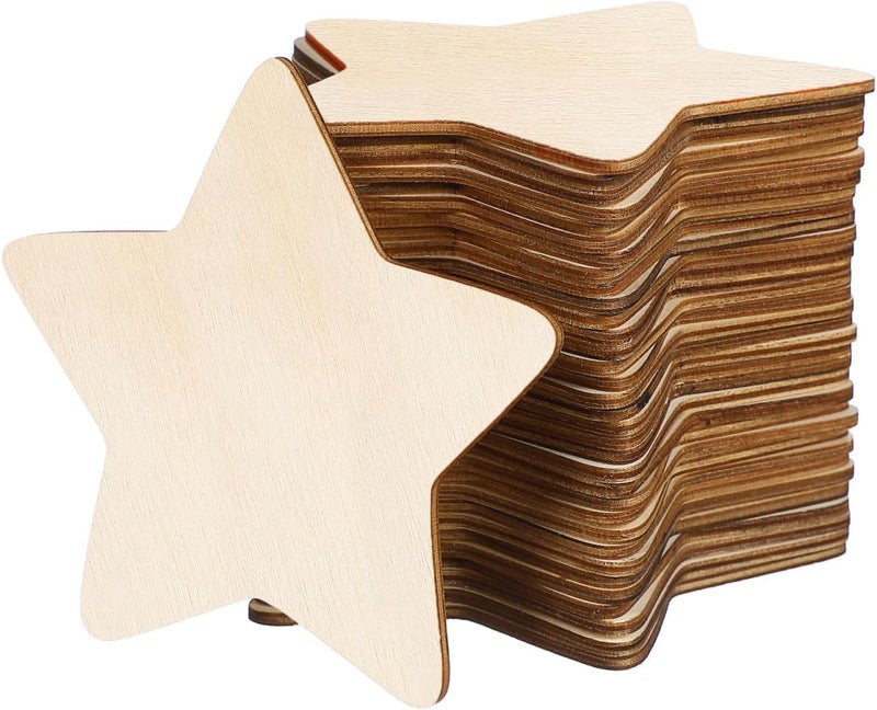 ARS 50Pcs Unfinished Wooden Star Cutouts for DIY Crafts, Natural Wood Star Shapes for Painting, Decorating, Home Decor, Party Supplies - Image 1