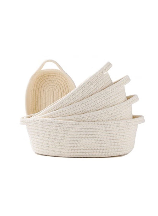 مجموعة 5 قطع من سلة تخزين من حبل قطن 100% باللون البيج - مادة طبيعية ومُكدسة، سلة تنظيم منزل ومزخرفة لسناريوهات متعددة - Image 1