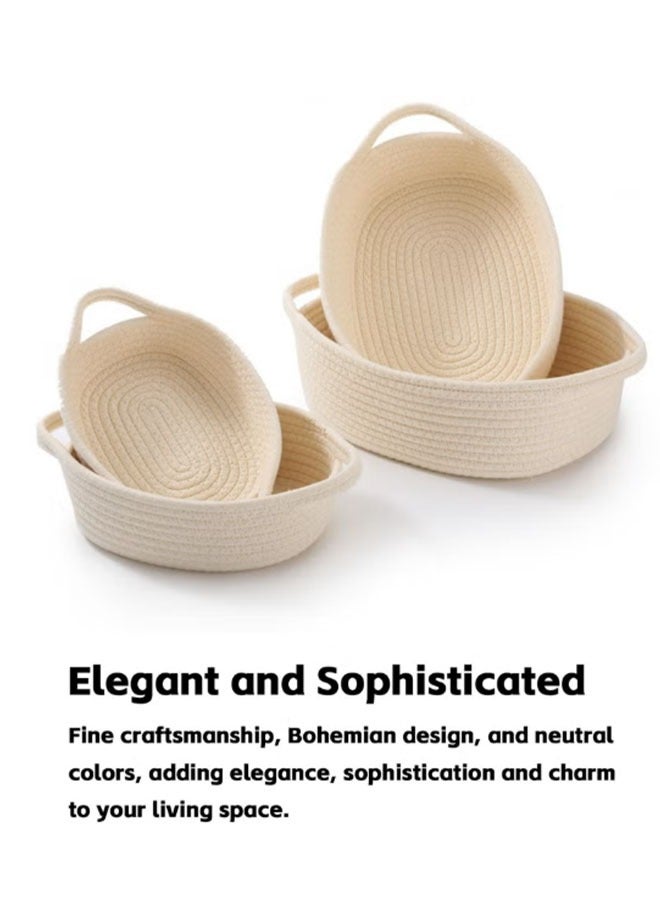 مجموعة 5 قطع من سلة تخزين من حبل قطن 100% باللون البيج - مادة طبيعية ومُكدسة، سلة تنظيم منزل ومزخرفة لسناريوهات متعددة - Image 2