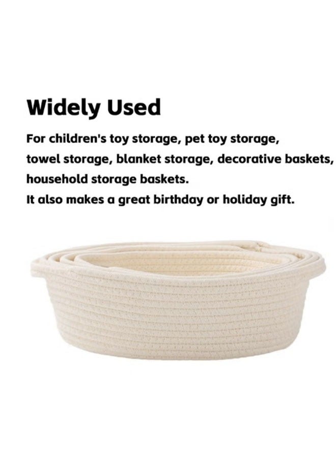 مجموعة 5 قطع من سلة تخزين من حبل قطن 100% باللون البيج - مادة طبيعية ومُكدسة، سلة تنظيم منزل ومزخرفة لسناريوهات متعددة - Image 5