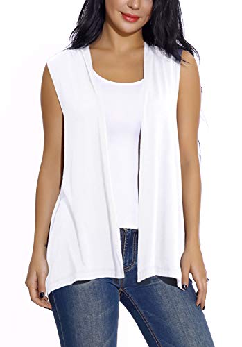 EXCHIC Women's Sleeveless Open Front Cardigan Vest Lightweight Cool Coat (M, White) - Image 4