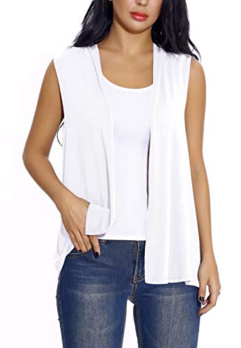 EXCHIC Women's Sleeveless Open Front Cardigan Vest Lightweight Cool Coat (M, White) - Image 2
