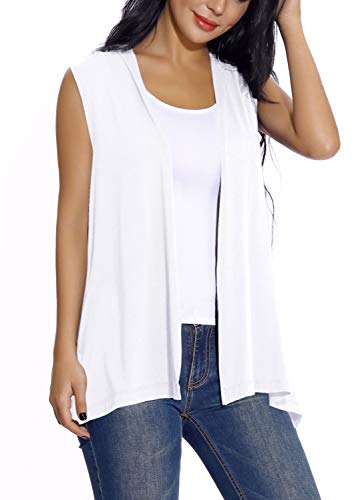 EXCHIC Women's Sleeveless Open Front Cardigan Vest Lightweight Cool Coat (M, White) - Image 1