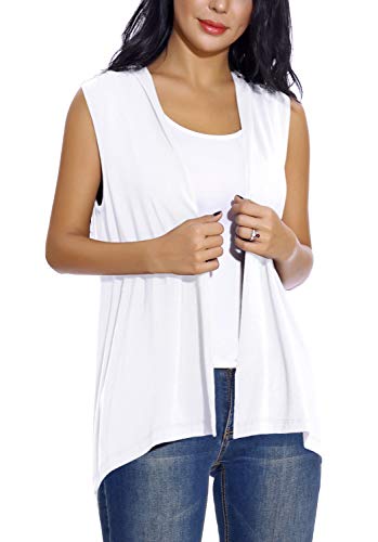 EXCHIC Women's Sleeveless Open Front Cardigan Vest Lightweight Cool Coat (M, White) - Image 3