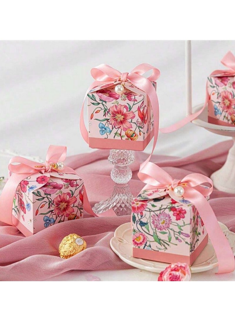 مجموعة صناديق هدايا فاخرة من 10 قطع – تصميم زهري أنيق مع شريط ساتان ولمسة لؤلؤية - Image 2