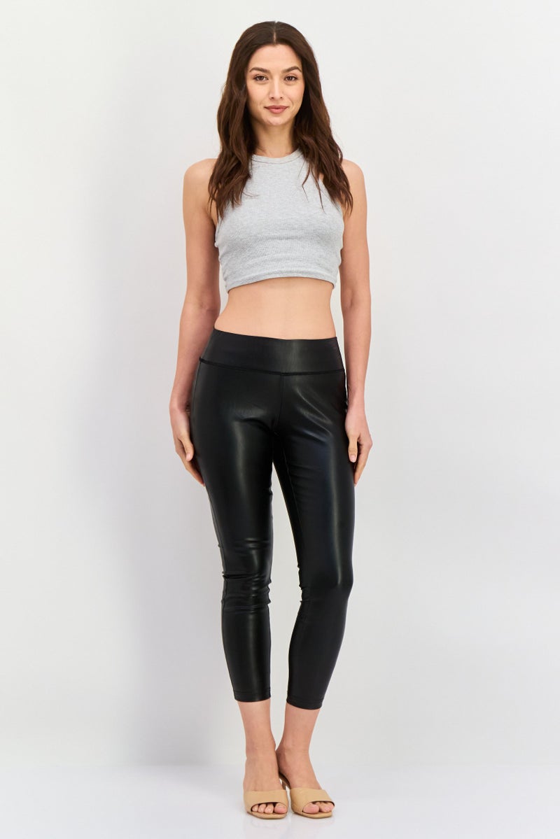 INC Women Petite Plain Faux Leather Skinny Pant, Black - Image 4