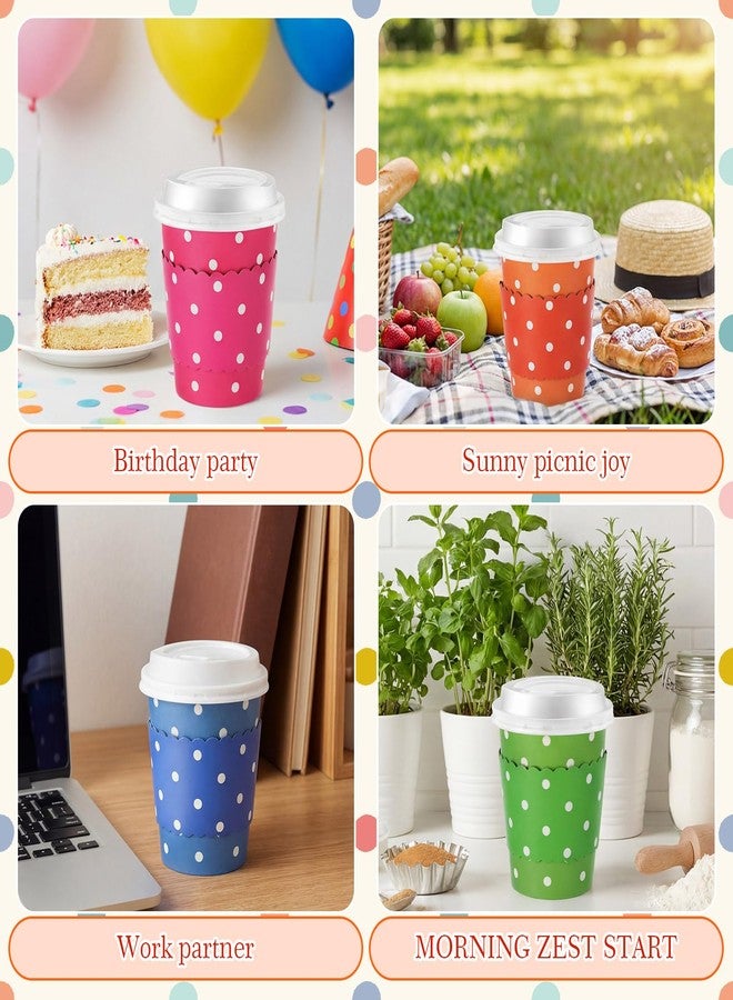 Mimorou 100 Set Polka Dot Disposable Coffee Cups with Lids and Sleeves Bulk Multicolor 8oz Paper Cup Cold Beverage Drinking Cups for Coffee Bar Easter Spring Summer Party Decoration Supplies - Image 4