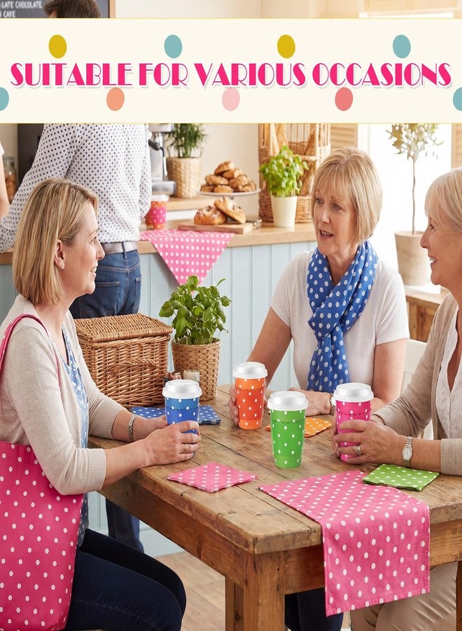Mimorou 100 Set Polka Dot Disposable Coffee Cups with Lids and Sleeves Bulk Multicolor 8oz Paper Cup Cold Beverage Drinking Cups for Coffee Bar Easter Spring Summer Party Decoration Supplies - Image 5