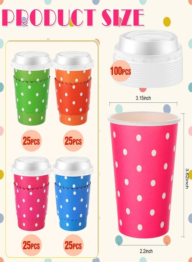 Mimorou 100 Set Polka Dot Disposable Coffee Cups with Lids and Sleeves Bulk Multicolor 8oz Paper Cup Cold Beverage Drinking Cups for Coffee Bar Easter Spring Summer Party Decoration Supplies - Image 3